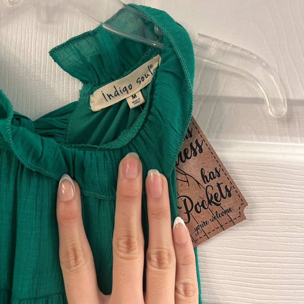 Green Ruffle Mock Neck Tiered Dress - Picture 5 of 9